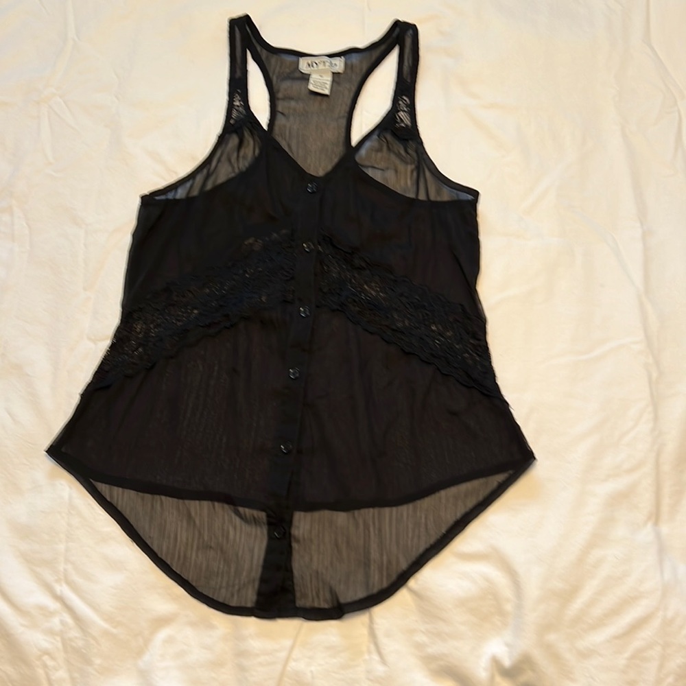 Myth NYC Sheer Lace Button Down Racer Back Tank